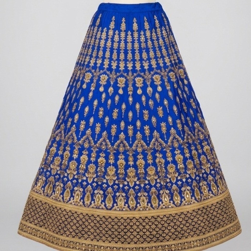 Royal Blue Gold Embroidered Lehenga Skirt Sequin Embellished Ethnic Wedding Wear